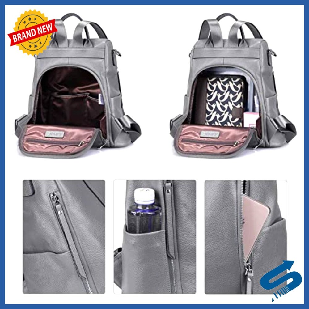 Leather Backpack Purse Antitheft Medium Rucksack … - image 3